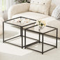 Garden 4 you Coffee Table Set of 2, Modern Patterned Glass Nesting Table, Metal Frame Square Center Table Set, Side Tables, Nesting Coffee Table for Living Room, Bedroom and Small Spaces, 23.6in Black