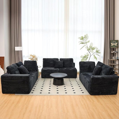 KEIKI 135" U Shape Sectional Sofa,6-Seater Modular Couch with Striped Corduroy Fabric for Living Room,Reversible Design