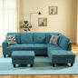 L-Shaped Sectional Sofa with Ottoman, Right-Facing Modern Microfiber Couch for Living Room, Bedroom, Office, Dark-Blue