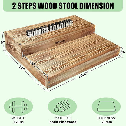 Wooden 2 Step Stool for High Beds, Moderate & Applicable 2-Step Stools for Seniors, Solid Wood steppingStool, Built-in Handle for Easy Carrying, 25.6" W