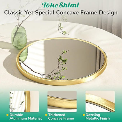 TokeShimi 30 in Round Framed Brushed Gold Mirror Bathroom Tempered, Shatterproof Mirror Circle 30x30 Farmhouse Aluminum Large Wall Mirrored for Vanity, Entryway, Bedroom, Restroom, Living Room