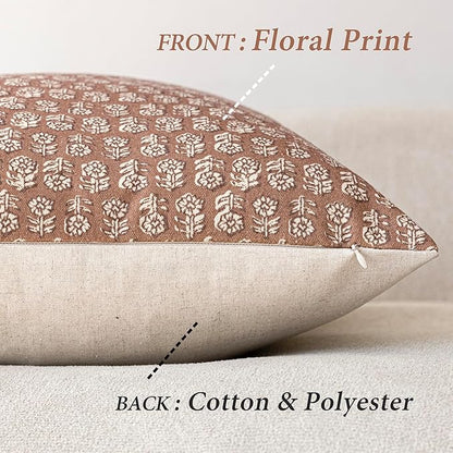 Foindtower Set of 2 Decorative Vintage Floral Print Throw Pillow Covers Neutral Farmhouse Cushion Covers Boho Home Decor for Sofa Couch Chair Bedroom Living Room Outdoor,22×22 Inch,Light Orange Brown