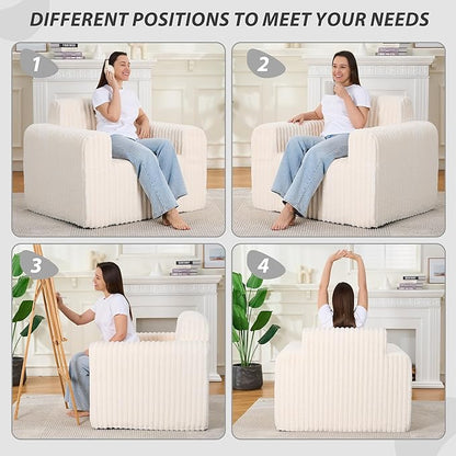 Giant Bean Bag Chair for Adults, Non-Slip Floor Sofa with High Backrest & Wider Armrest, Upgrade Whole Sponge Bean Bag Sofa Couch for Bedroom Living Room(Large,Beige,Stripe Plush)