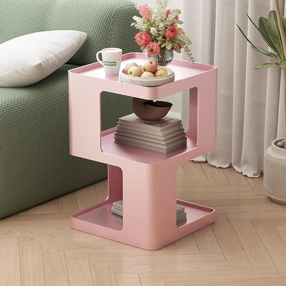 Metal Small Nightstands, Modern Side Table with 3 Tiers Storage, Pink End Table for Couch, Living Room Bedroom, Bedside Tables No Assembly Required