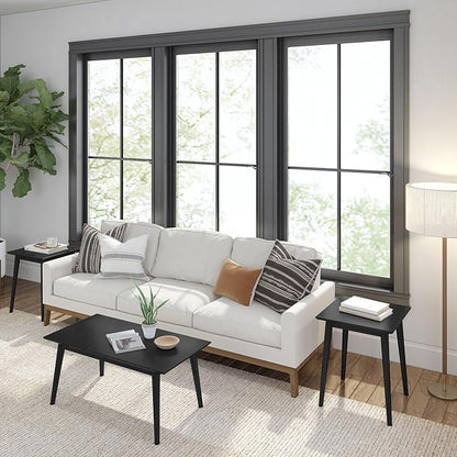 Plank+Beam Mid Century Modern Square Side Table, Couch Side Table, Small End Table for Office Space, Wooden Accent Table, Black