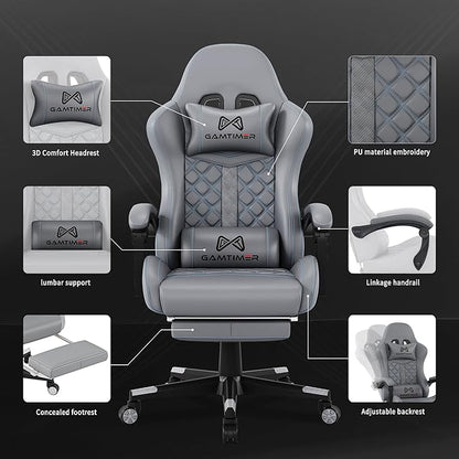 Gaming Chair, 400 lbs Adult Chair, High Back Computer Chair with Footrest and Linked Armrests, Office Video Game Chair with Lumbar Support (Grey)