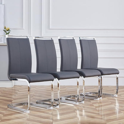 Dining Chairs Set, Kitchen Modern Metal Chairs with Faux Leather Padded Seat High Back and Sturdy Chrome Legs, Chairs for Dining Room (Grey, Set of 2)