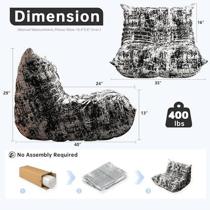 Bean Bag Chairs for Adults, BeanBag Reading Chair Memory Foam Couch, Floor Chair Soft Teddy Material, Comfy Reading Nook Chairs for Bedroom Living Room Office (Ink Painting)