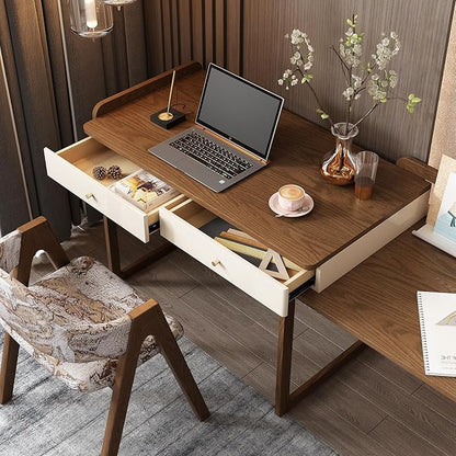 Lartis Extendable to 70" Solid Wood Desk, Storage Study Table with Side Unit, Multifunctional Workbench, Modern Office and Study Computer Desk