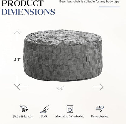Hobestluk Bean Bag Chairs Beanbag Chair with Filler Adult Bean Bags with Fluffy Plaid Cover, Giant Bean Bag Chairs for Adults for Living Room, Bedroom (Grey, 4FT - 44” x 44” x 24”)
