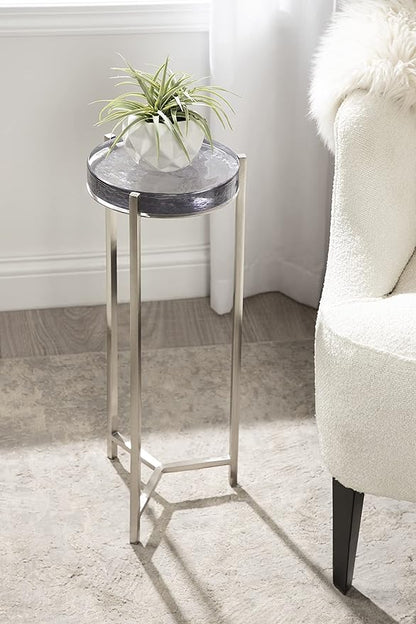 Kate and Laurel Aguilar Modern Drink Table, 9 x 9 x 23, Silver with Tinted Glass, Detailed Glass Accent Table for Small Spaces