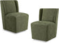 Upholstered Dining Chair with Casters Wingback Modern Side Armless Deskchair with Rollers for Diningroom Bedroom Livingroom Reading Room,Green,2 Box