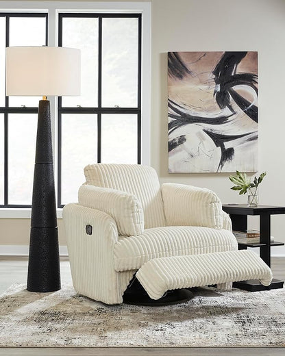 Signature Design by Ashley Tie-Breaker Contemporary Manual Press-Back Swivel Glider Rocker Recliner with 2 Bolster Pillows and Hidden Storage, White