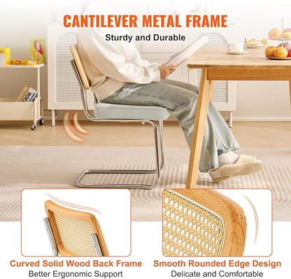 VEVOR Rattan Chairs Set of 2, Mid Century Modern Dining Chair, Upholstered Velvet Accent Chair with Rattan Back, Retro Kitchen Chair for Living Room, Bedroom (18.1 Inch)