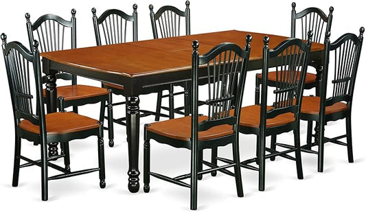 East West Furniture DOVE9-BCH-W 9 Piece Modern Dining Table Set Includes a Rectangle Wooden Table with Butterfly Leaf and 8 Kitchen Dining Chairs, 42x78 Inch, Black & Cherry