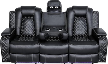 Ball & Cast Power Recliner Sofa Set Leather Reclining Sofa Set Living Room Furniture Set 3PCS Recliner Couch Loveseat and Chair Sets with LED,USB Charging,Cup Holders,Storage Console for Home Theater