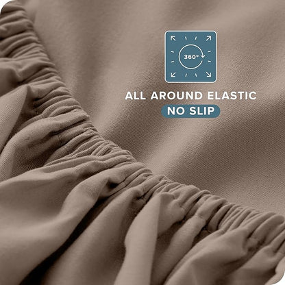 Bare Home Short Queen Sheet Set - 1800 Ultra-Soft Microfiber - Double Brushed - Deep Pockets - Easy Fit - 4 Piece Set - Bed Sheets (Short Queen, Taupe)