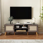 TV Stand for TVs up to 65 inches, Rattan Grain Finish Panel with 2 Storage cabinets, Modern Minimalist Style, Living Room, Audio-Visual Room for Multiple Rooms,3 Colors Available (Oak)
