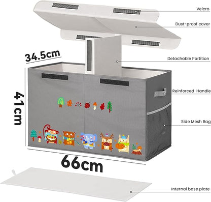 80L Large Toy Storage Box with Lid, Large Toy Box Chest for Kids, Girls and Boys, Nursery Room and Living Room, 26"x13" x16" (grey-animal)