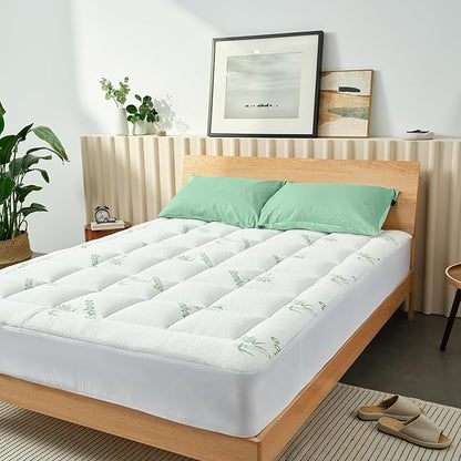 Ultra Soft Twin XL Size Mattress Topper - Viscose Made from Bamboo Pillow Top Mattress Pad for Back Pain Relief - Naturally Cooling for Hot Sleepers, Green