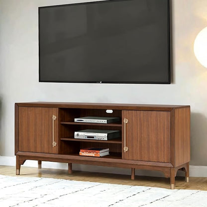 Furniture of America Forma Mid-Century Modern 70-inch TV Stand with Storage Cabinet and 3 Cable Holes, Entertainment Center Console for Living Room, Bedroom, Guest Room, Walnut