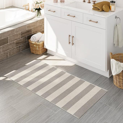 OJIA Front Door Rug 24"x51" Washable Checkered Rug Cotton Woven Small Outdoor Rug Kitchen Entryway Rugs Indoor Doormat Outdoor Entrance Porch Carpet for Bathroom Bedroom (Gray/White/Tan)