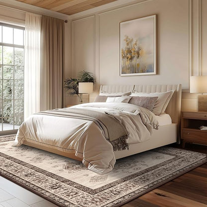 8X10 Area Rugs Machine Washable Rugs for Living Room, Vintage Boho Large Rugs for Bedroom Dining Room, Non Slip Indoor Soft Distressed Lightweight Thin Low Pile Carpet, Beige