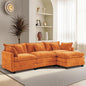 Furniliving 112‘’ L-Shaped Sofa, Luxury Chenille Modular Sectional Couches with Ottoman, Upholstered Deep Seat Sleeper Sofa with Memory Foam and Waist Pillows, Orange