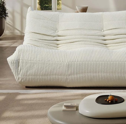 Fireside Three-Seater Mid-Century Armless Sofa — Floor Lounger in Soft Premium Corduroy, Foam-Filled Accent Chair for Living Room or Bedroom (Ivory, Three Seater)