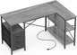 Huuger L Shaped Office Desk with Power Outlets, 47 Inch Computer Desk with 3 Drawers, Shelves, for Gaming, Corner Work, Home Office, Study, Grey