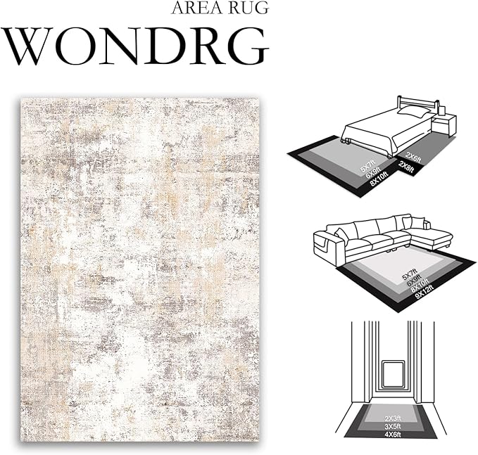 2x10 Washable Runner Rug Beige Grey Neutral Abstract Hallway Kitchen Living Room Bedroom Non Slip Throw Rug Soft Low Pile Indoor Carpet for Entrance Laundry Bathroom