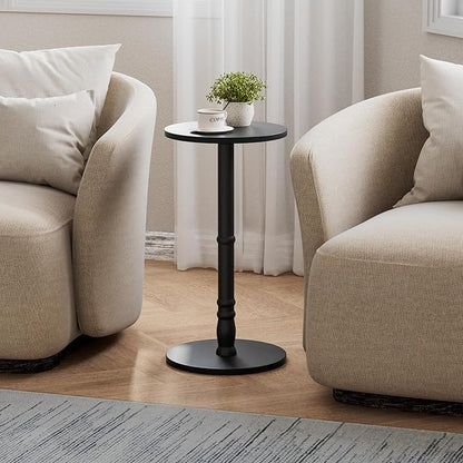 Round Side Tables Set of 2, Solid Wood Pillar with Wood Top & Base, Small Drink Accent Table for Living Room, Bedroom, Sofa & Office, Easy Assembly, Black