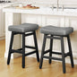 Counter Height Bar Stools Set of 2, 24 Inch Barstools for Kitchen Counter, Kitchen Stools with Bonded Leather Saddle Seats & Heavy Duty Metal Legs, Easy Assembly, Gray/Black