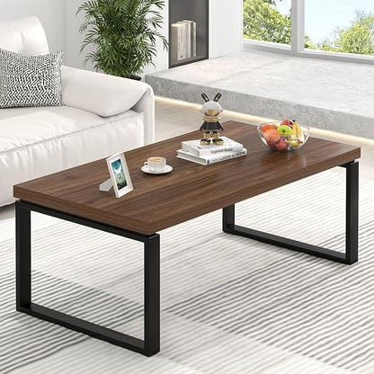 EXCEFUR Modern Coffee Table, Industrial Center Table for Living Room, Wood and Metal Rectangle Cocktail Tea Table for Home Office, Easy Assembly, Walnut, 47 Inch