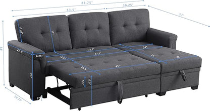 Ball & Cast L-Shape Reversible Sectional Sleeper Sofa Bed 4 in 1 Pull Out Couch with Storage Chaise & Removable Back Cushions,Convertible Sleeper Corner Couch Pull-Out Sofa Bed for Living Room,Office