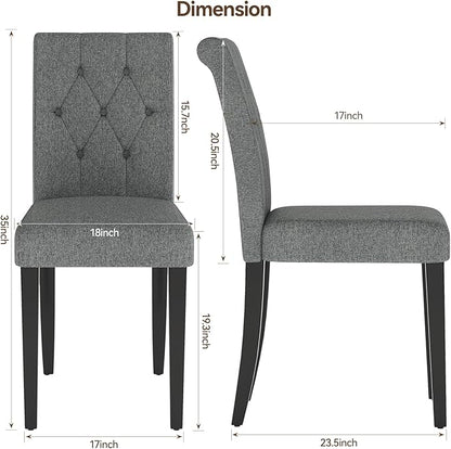 Upholstered Dining Chairs Set of 6, Button Tufted Parsons Dining Chair with Solid Wood Legs, Modern Fabric Side Chair for Dining Room/Kitchen/Restaurant/Hotel- Grey