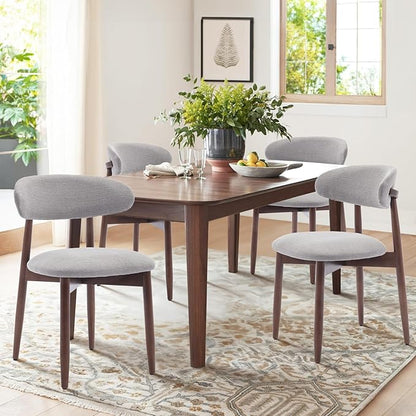 COLAMY Wooden Dining Chairs Set of 4, Modern Fabric Upholstered Kitchen Chairs, Farmhouse Dining Room Chair with Foot Pegs, Light Grey