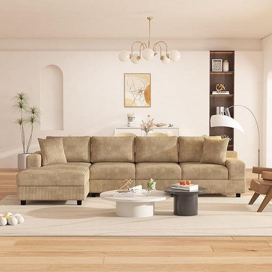 Eafurn 132.68" Oversized L Shaped Modular Sectional Sofa Couch with Reversible Chaise Lounge Daybed, Modern Corduroy Upholstered Corner Lounge Couch with Thick Cushions and Headrest