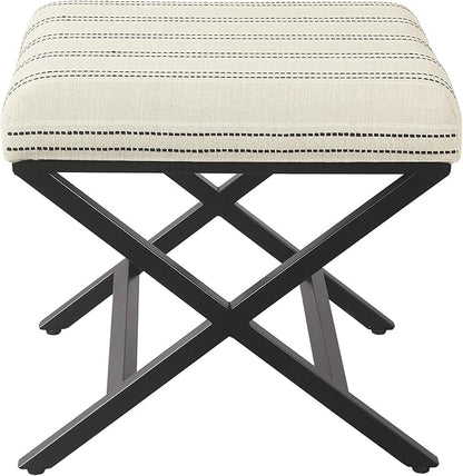 Homepop Home Decor | Modern Square Ottoman with Metal X Base | Ottoman for Living Room & Bedroom | Decorative Home Furniture (Black and White Stripe)