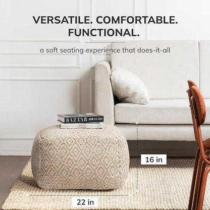 Anji Mountain 22"x22"x16" Handmade & Handcrafted Ottoman Pouf Comfortable Pouf Ottoman Foot Rest & Home Décor Accent for Living Room, Bedroom, Nursery, Kids Room, Patio