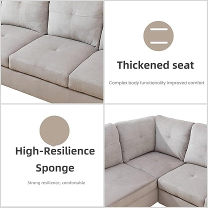 L Shaped Sectional Couches for Living Room, Modern Modular Sectional Sofa with Ottoman Storage, Comfy L Shaped Couch with Chaise for Bedroom Apartment Furniture, Gray