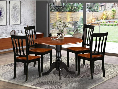 East West Furniture DLAN5-BCH-W 5 Piece Dinette Set for 4 Includes a Round Dining Table with Dropleaf and 4 Dining Room Chairs, 42x42 Inch, Black & Cherry