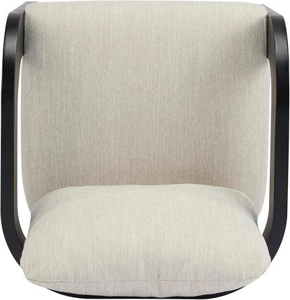 Christopher Knight Home Yorick Modern Dining Chair Set of 2 with Cushion, Solid Wood Dining Room Armchair Set, Curved Backrest Kitchen Side Chair, Living Room Comfy Extra Seat, Black+Beige