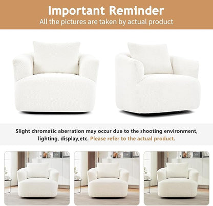 Merax Modern 360° Chenille Swivel Barrel Chair with A Throw Pillow & Armrest, Upholstered Cozy Single Round Sofa with Deep Seating for Living Room Bedroom,Office, Hotel, Easy Assemble, Beige