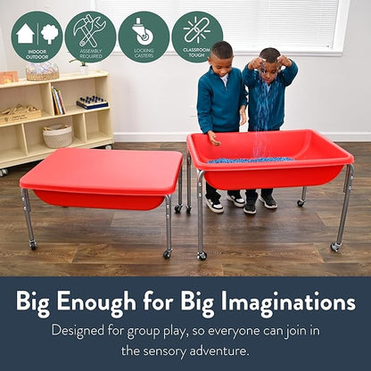 Children's Factory Medium Sensory Table – 24″ Height Table and Lid, Sandbox with Lid, Water Table for Kids, Red