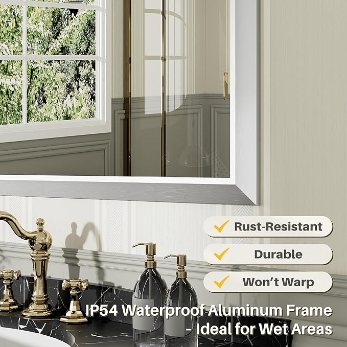 40x32 Inch Silver Bathroom Mirror for Wall, Thick Metal Framed Rectangle Mirrors for Over Sink, Bedroom, Living Room, Entryway, Anti-Rust, HD Tempered Glass