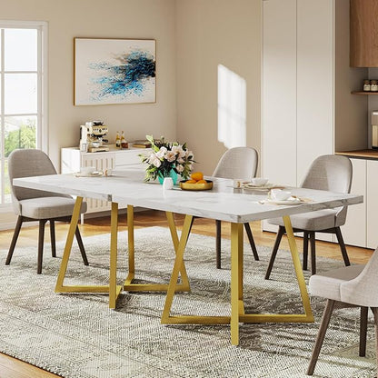 Tribesigns Square Dining Table for 2, 31.5" Modern Dinner Table with Metal Base, Kitchen Table for Dining Room, Small Space, Apartment, White & Gold