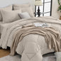 HEVUMYI Beige Tan Cali-King Comforter Set - 7-Piece All Season Bed in a Bag Cali-King, Ultra Soft Bedding Set with Comforter, Flat Sheet, Fitted Sheet, Pillowcases, Pillow Shams, Beige Tan