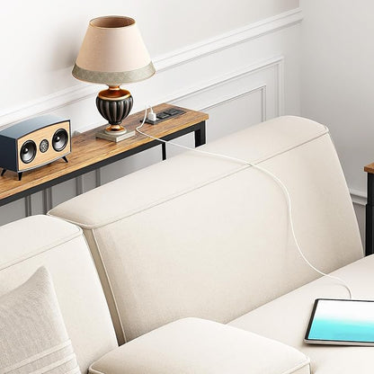 Kitstorack Narrow Console Table Behind Sofa Couch, Design with Adjustable Height (25"-33") & Power Outlets, Small Entryway Table - 5.9" D x39.4 L, Rustic Brown