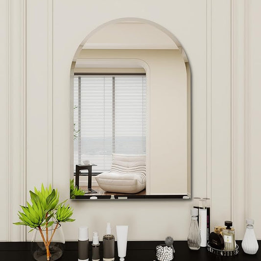 Arched Bathroom Mirror, 24X40 inch Arched Frameless Mirror, Arch Wall Mirror，Frameless Mirrors for Bathroom,Beveled Bathroom Mirror.